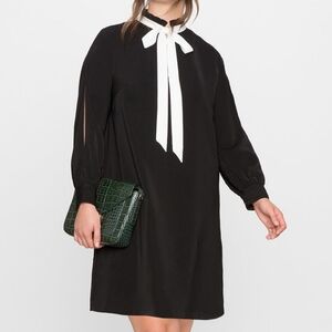 GUC Eloquii 18 Black and White Ruffle Bow Collar Split Sleeve Dress